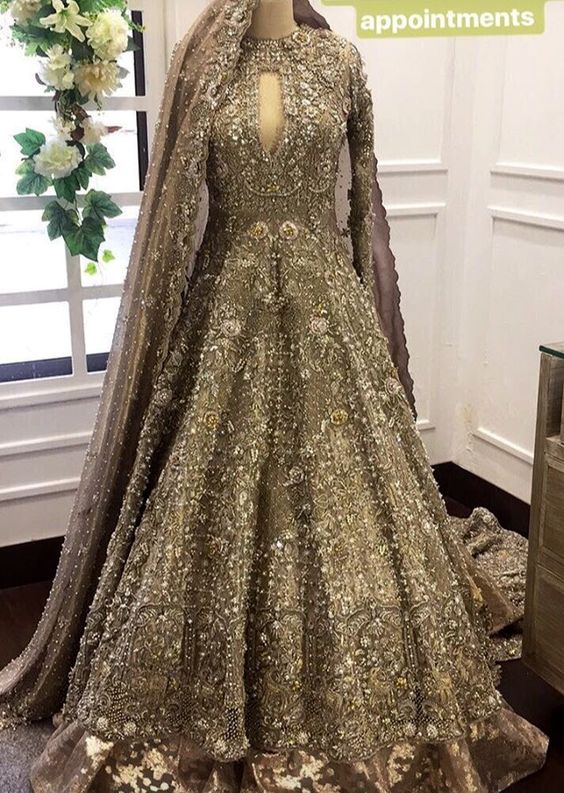 Pakistani Bridal Dresses for Walima in Grey and Sliver Color