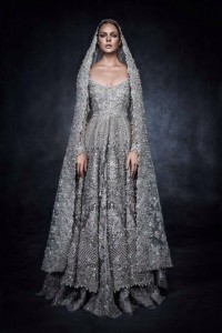 Pakistani Bridal Dresses for Walima in Grey & Silver Color