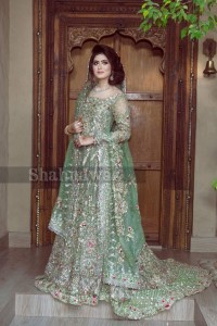 Pakistani Bridal Dresses for Walima in Pastel Green Color