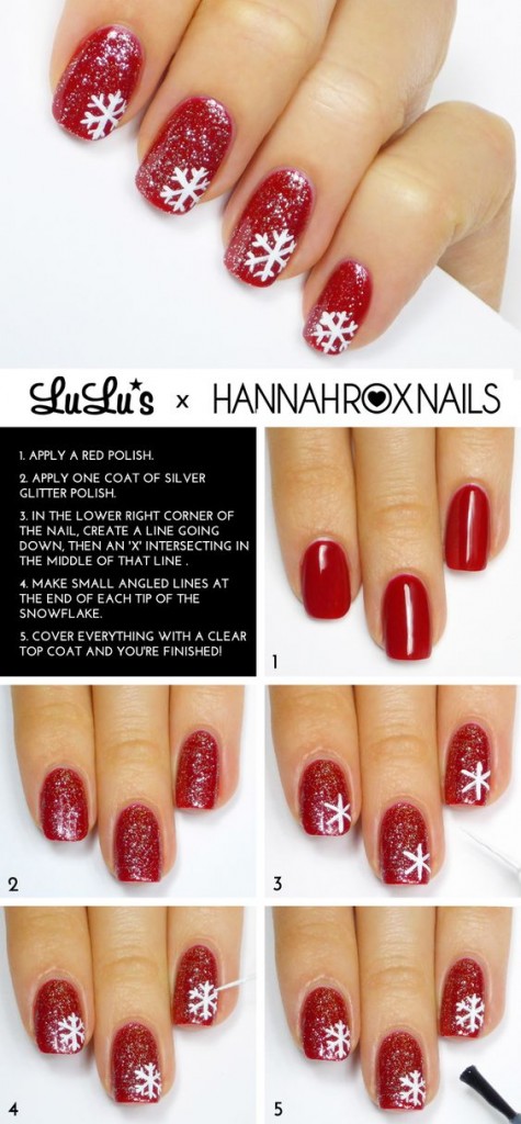 Easy snowflake Nail Art Designs Step by Step at Home