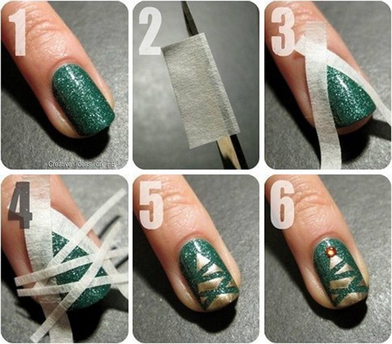 Easy Christmas Tree Nail Art Designs Step by Step at Home
