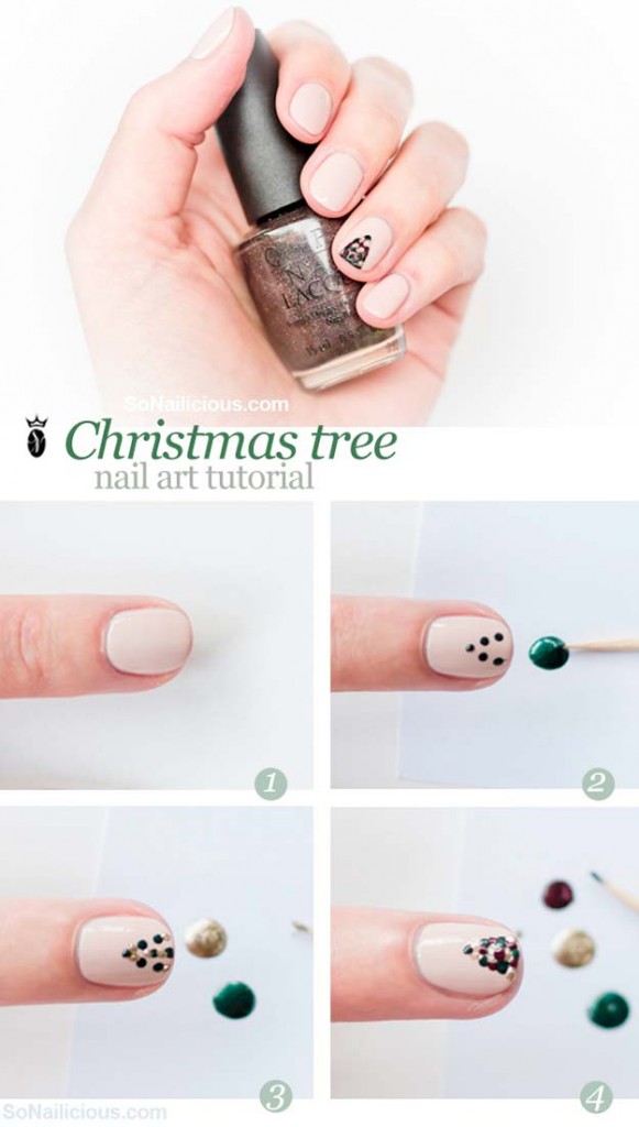 Easy Christmas Tree Nail Art Designs Step by Step at Home