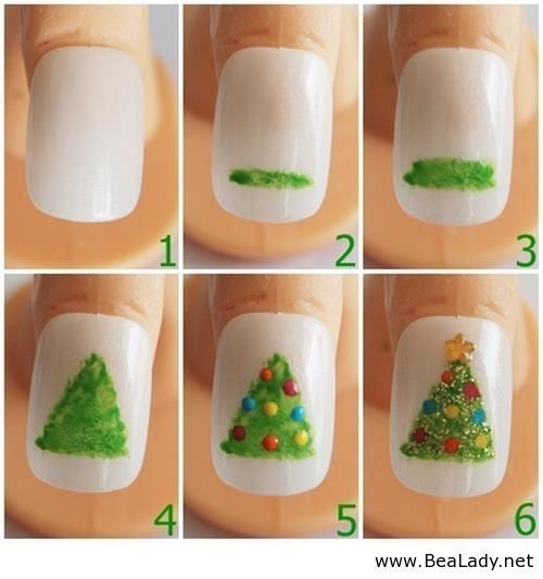Easy Christmas Tree Nail Art Designs Step by Step at Home