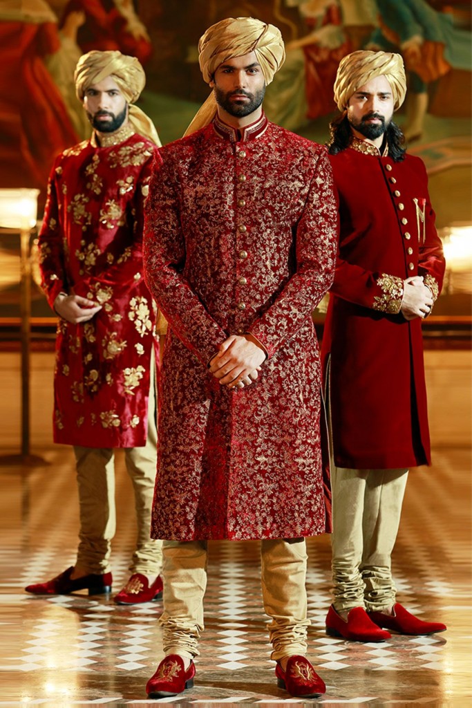 Pakistani Sherwani Designs in Maroon color