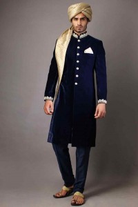 Pakistani Sherwani Designs in Blue Velvet