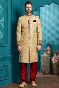 Pakistani Sherwani Designs in Gold Color for Groom
