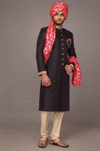 Pakistani Sherwani Designs in Black Color with Kulah