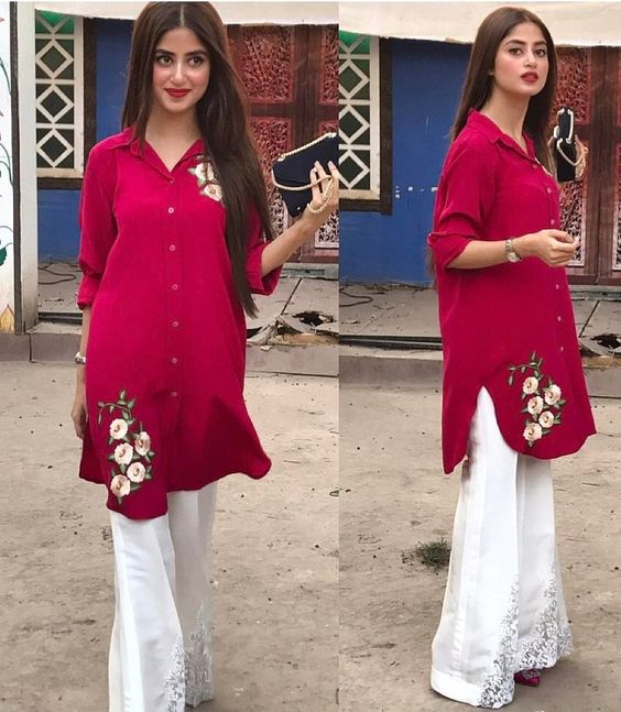 short frocks with bell bottom in lawn